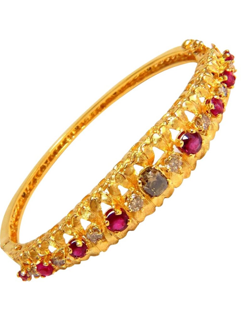 3.26CT NATURAL RUBY FANCY COLOR DIAMONDS BANGLE BRACELET EURO DECO 14kt*